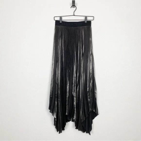 All Saints Phia Pleated Skirt Assymetrical Handkerchief Hem in Metallic Gray - Picture 8 of 11